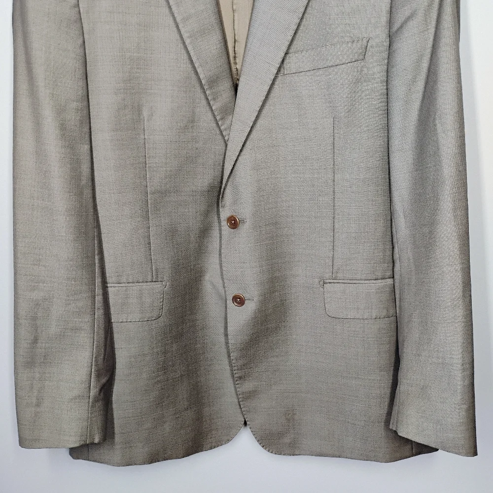 Ermenegildo Zegna Saks Fifth Avenue Suit Blazer 44 L Slim‎ Fit Taupe Wool Italy
